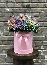 Цветочная композиция из Гипсофила и Розы в шляпной коробке в Чегеме-Втором