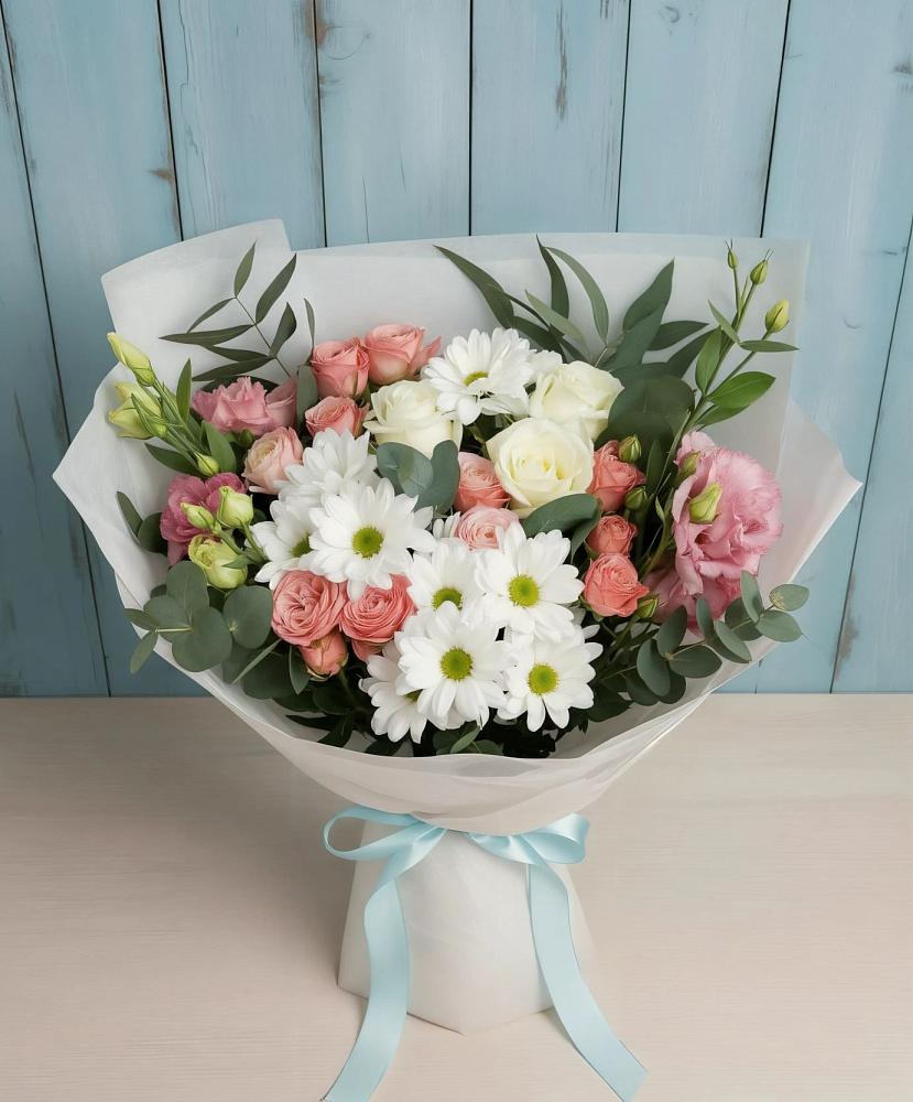 Букет цветов из: Розы, Лизиантусы и Хризантемы в Чегеме-Втором