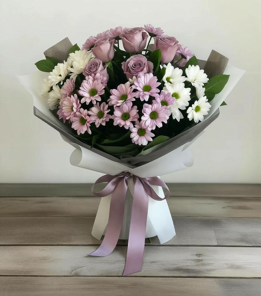 Букет цветов из: Хризантемы и Розы в Чегеме-Втором