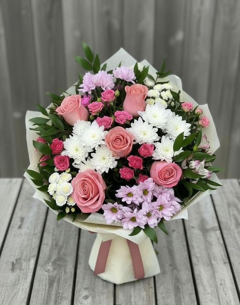 Букет цветов из: Альстромерии, Гвоздики, Розы и Хризантемы в Чегеме-Втором