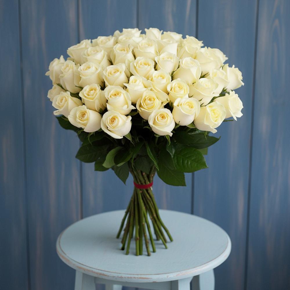 Букет 51 Белая роза Эдлесс Лав в Чегеме-Втором