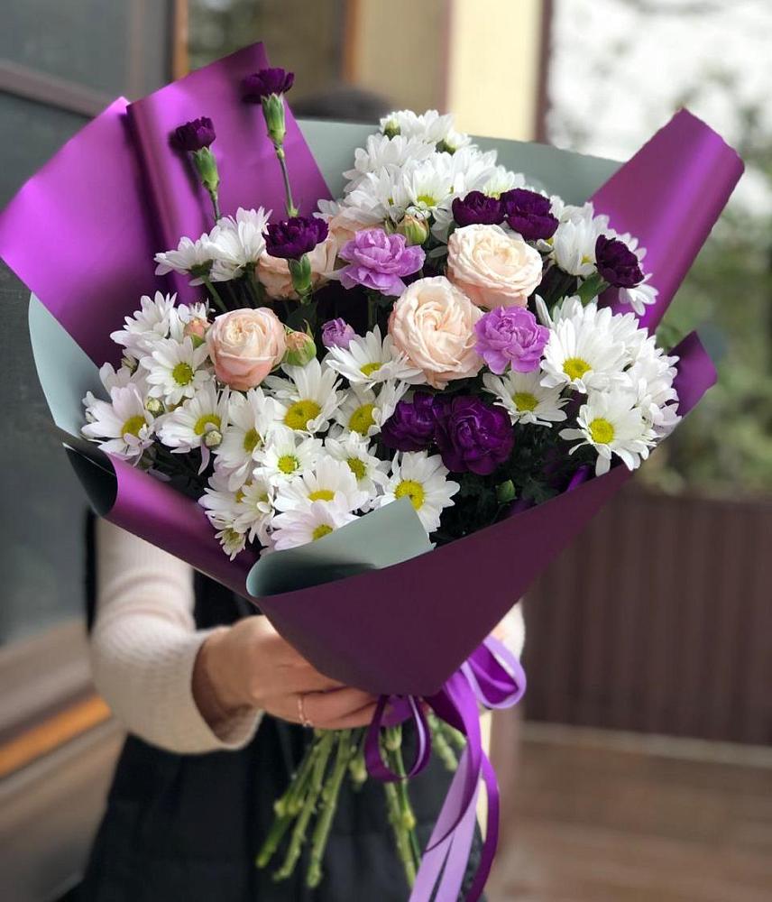 Букет цветов из: Хризантемы, Гвоздики и Розы в Чегеме-Втором