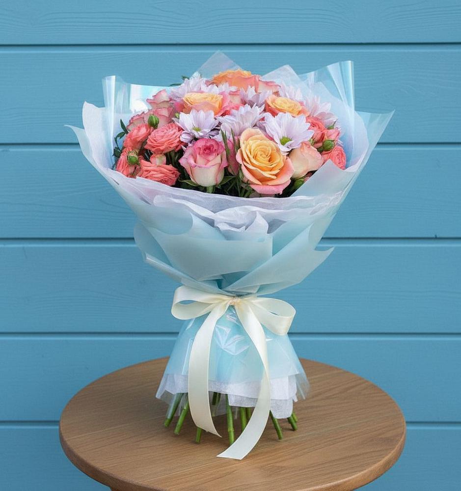 Букет цветов из: Хризантемы и Розы в Чегеме-Втором