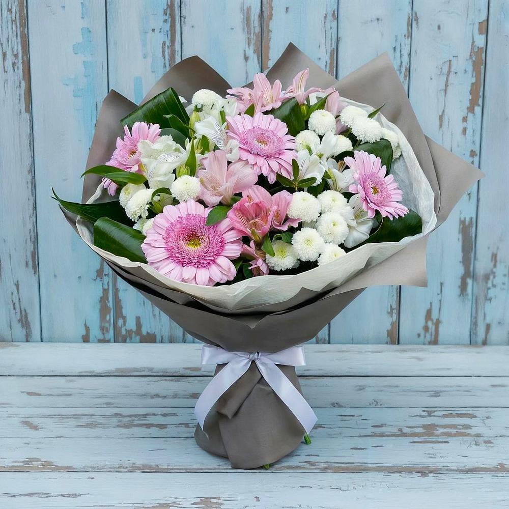 Букет цветов из: Герберы, Альстромерии и Хризантемы в Чегеме-Втором