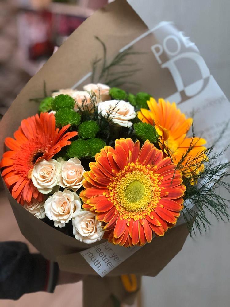 Букет цветов из: Герберы, Хризантемы и Розы в Чегеме-Втором