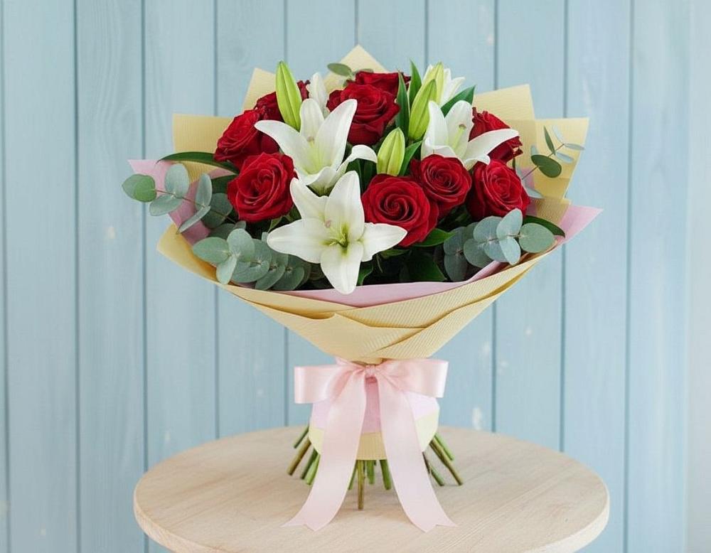 Букет цветов из: Лилии и Розы в Чегеме-Втором